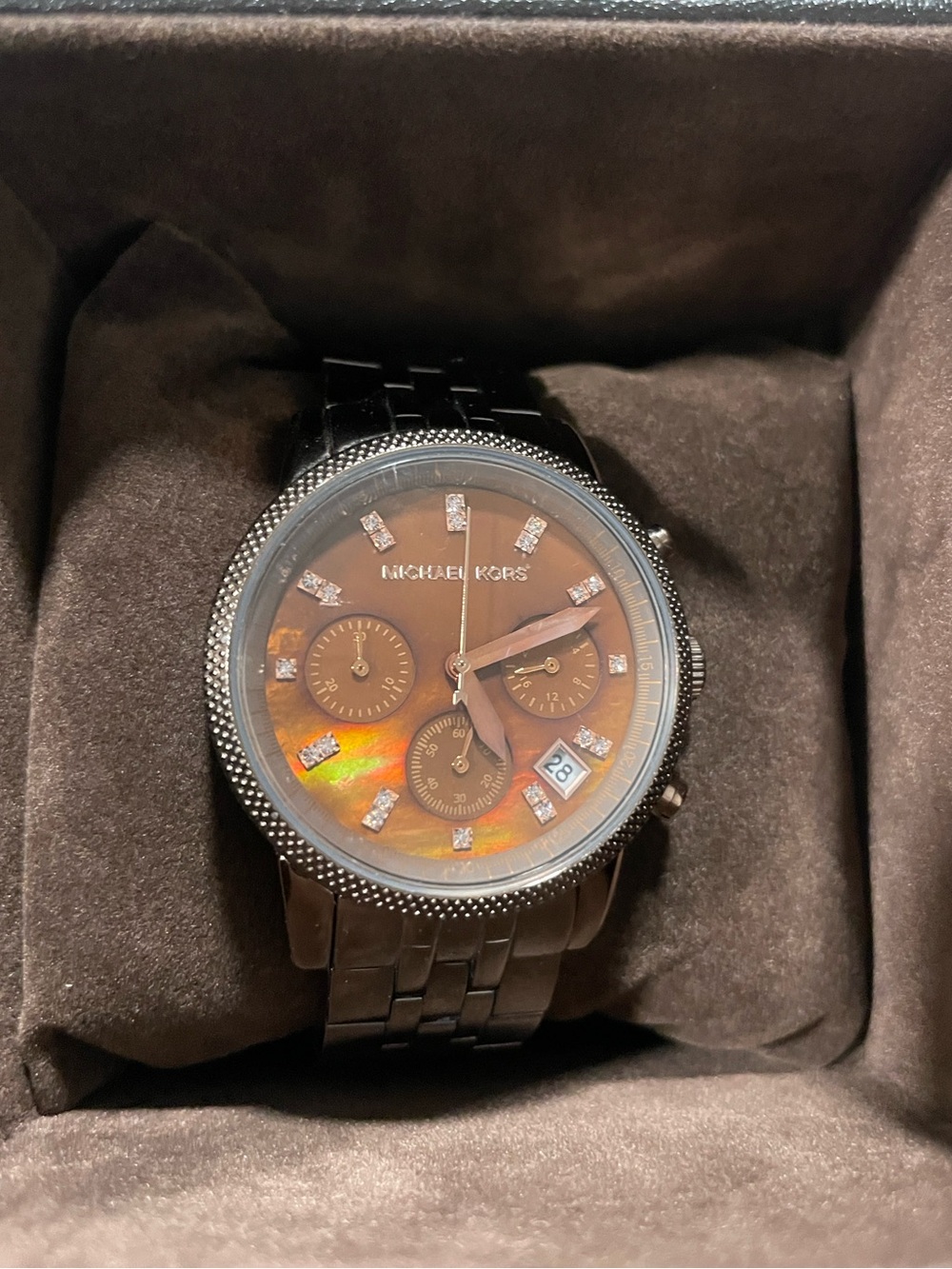 Michael Kors Brown Iridescent Dial Stainless Steel Chronograph Watch